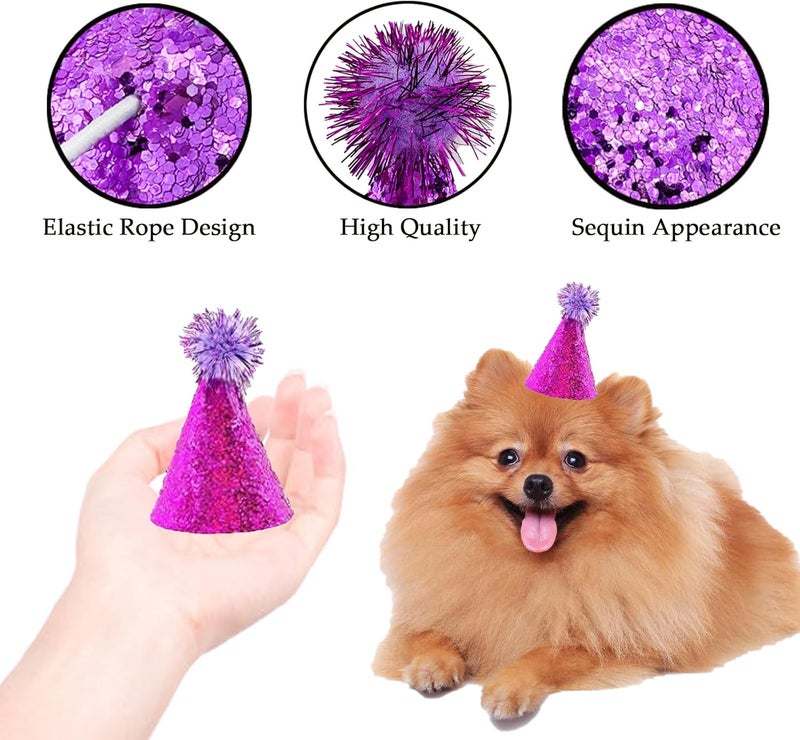 Cellcacn 10 Pcs Dog Birthday Hat Set for Small Medium Dogs Cat Puppies, Mini Party Hat with Adjustable Headbands, Cute Pet Hat with Pompons for Birthday Christmas Party Decoration Accessories (Small 4 Inch) - Image 3